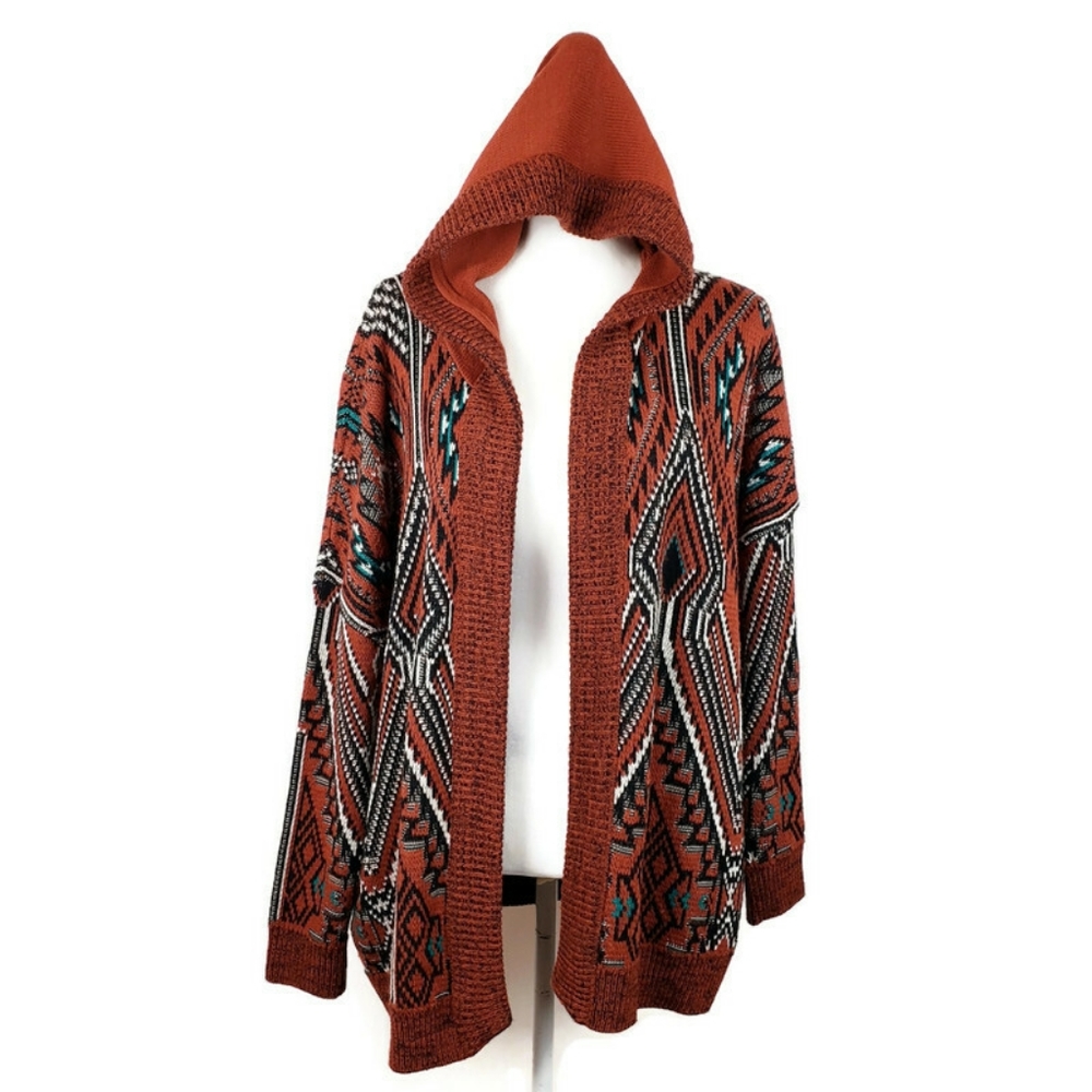 UO Ecote Arianna Tribal Print Hooded Cardigan sz M